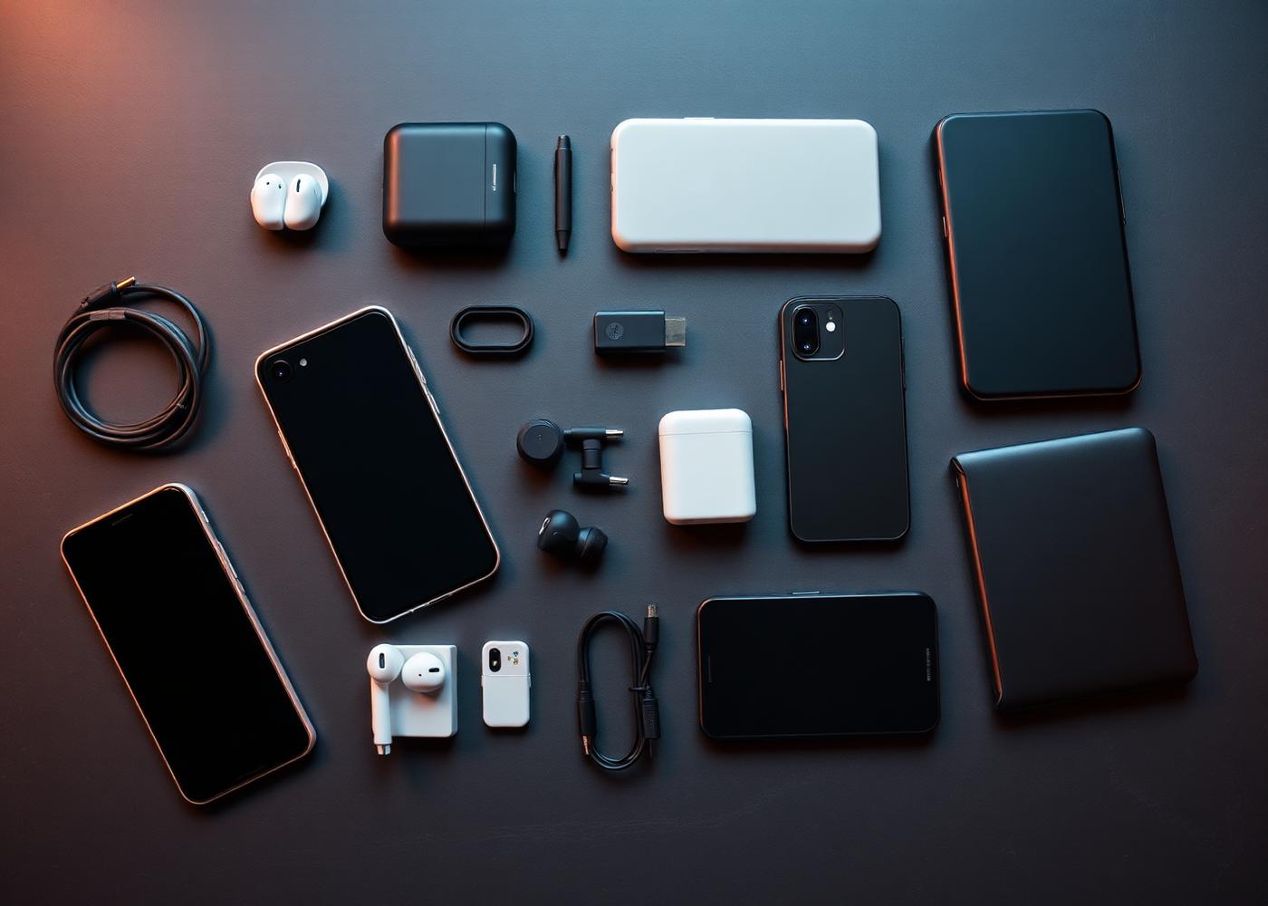 Mobile products flat lay